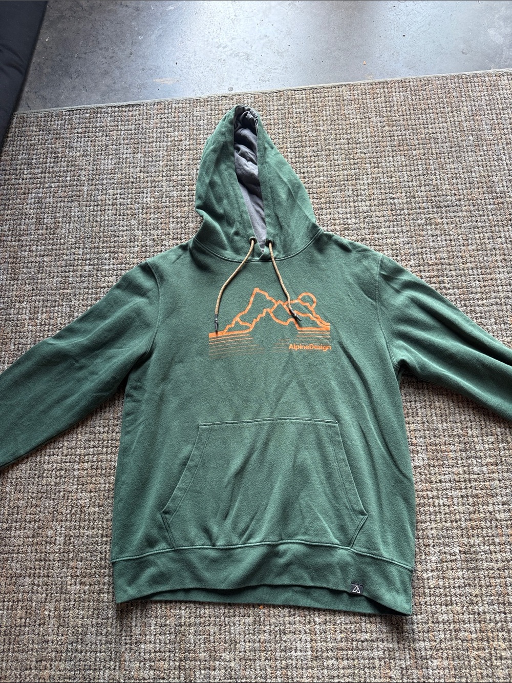 Alpine Design Forest Green Pullover Hoodie with Orange Mountain Logo
